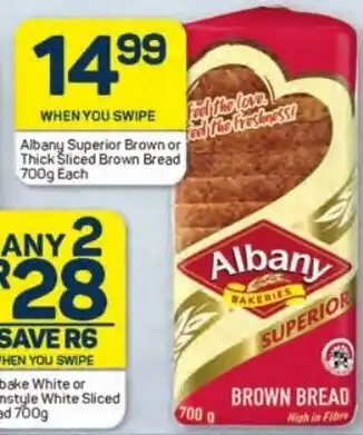 Pick n Pay Albany Superior Brown or Thick Sliced Brown Bread 700g Each offer