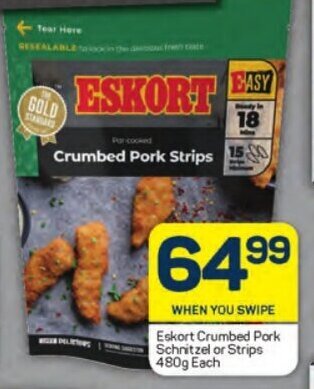 Pick n Pay Eskort Crumbed Pork Schnitzel or Strips 480g Each offer