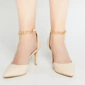 Utopia mid height ankle chain detail heels natural