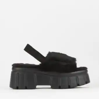 Zando An fashion retro ankle tie with fur chunky sandal black offer