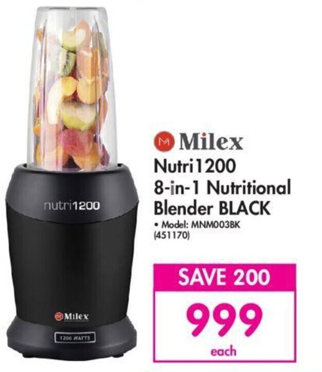 Milex Nutri 1200 8in1 Nutritional Blender BLACK offer at Makro