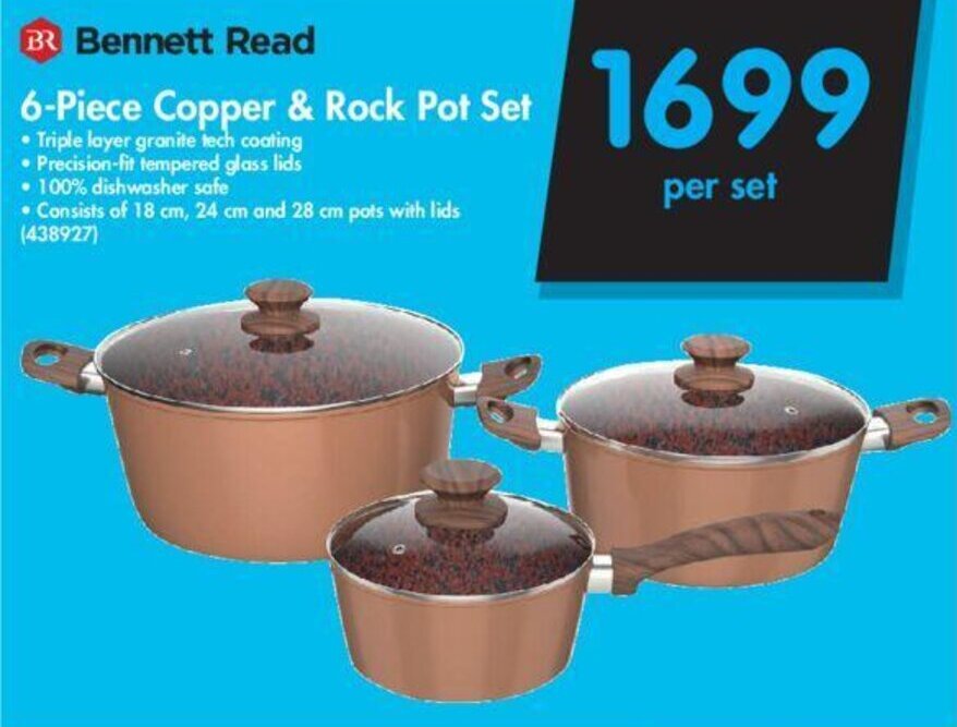 BR Read 6Piece Copper & Rock Pot Set offer at Makro