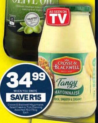 Crosse & Blackwell Mayonnaise, Salad Cream or Trim Dressing Assorted 750/790g Each