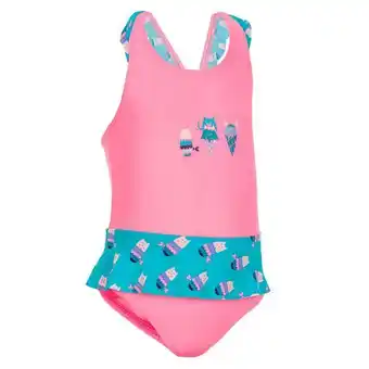 Decathlon Baby girl's 1-piece miniskirt swimsuit pink and blue print offer