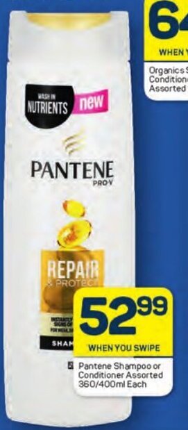 Pick n Pay Pantene Shampoo or Conditioner Assorted 360/400ml Each offer