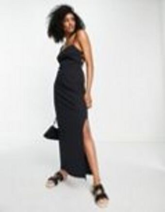 Topshop strappy back jersey midi dress in black