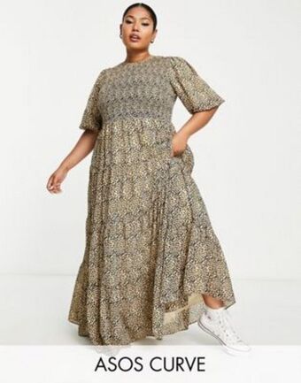 Asos design curve shirred tiered maxi dress in animal print