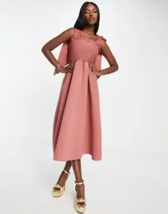 Asos Asos design shirred bunny tie prom midi dress in rose offer