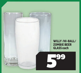 Usave Willy /Hi-Ball/Zombie Beer Glass offer