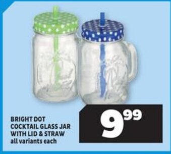 Bright Dot Cocktail Glass Jar With LID & Straw