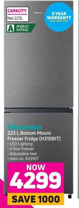 Hisense 223 L Bottom Mount Freezer Fridge (H310BIT)