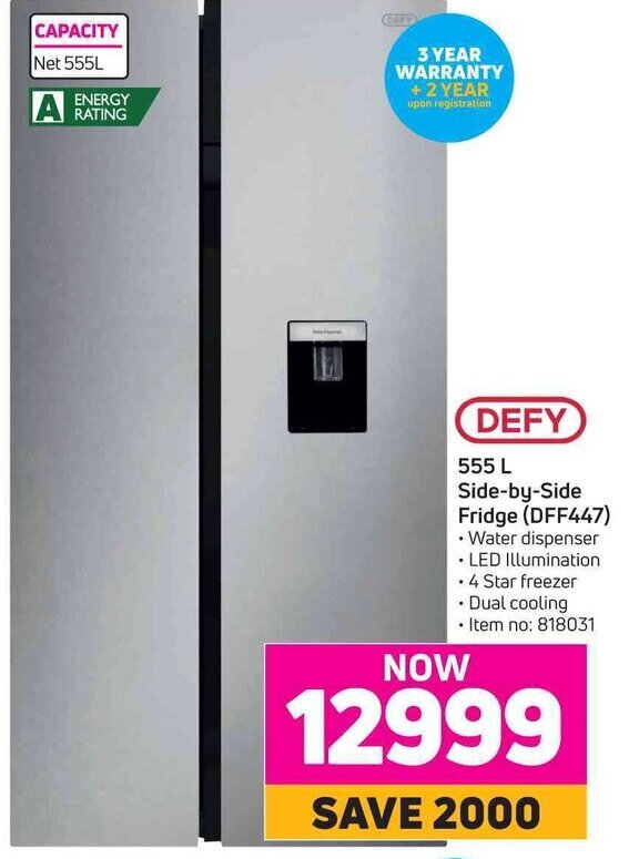 DEFY 555 L SidebySide Fridge (DFF447) offer at Game