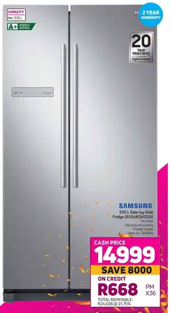 Game SAMSUNG 535 L Side-by-Side Fridge (RS54N3A13S8) offer
