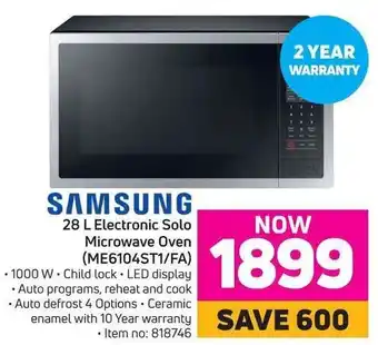 Game SAMSUNG 28 L Electronic Solo Microwave Oven (ME6104ST1/FA) offer