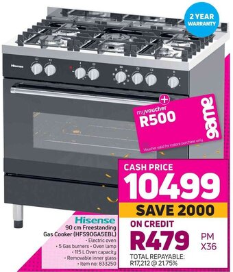 Game Hisense 90 cm Freestanding Gas Cooker (HFS90GA5EBL) offer