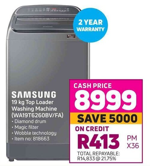 SAMSUNG 19 kg Top Loader Washing Machine (WA19T6260BV/FA) offer at Game