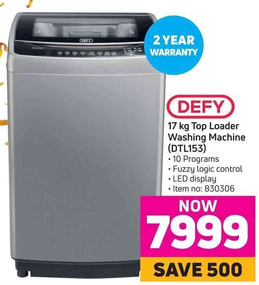 DEFY 17kg Top Loader Washing Machine (DTL153) offer at Game