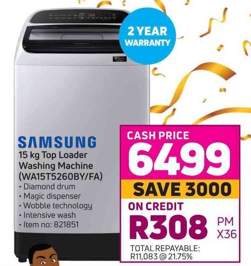 SAMSUNG 15 kg Top Loader Washing Machine (WA15T5260BY/FA) offer at Game