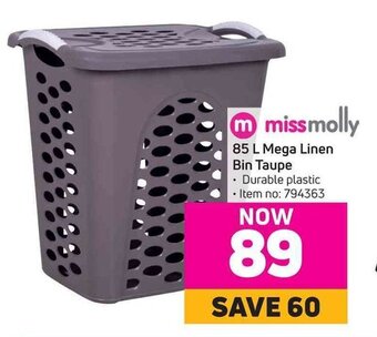 Game missmolly 85 L Mega Linen Bin Taupe offer