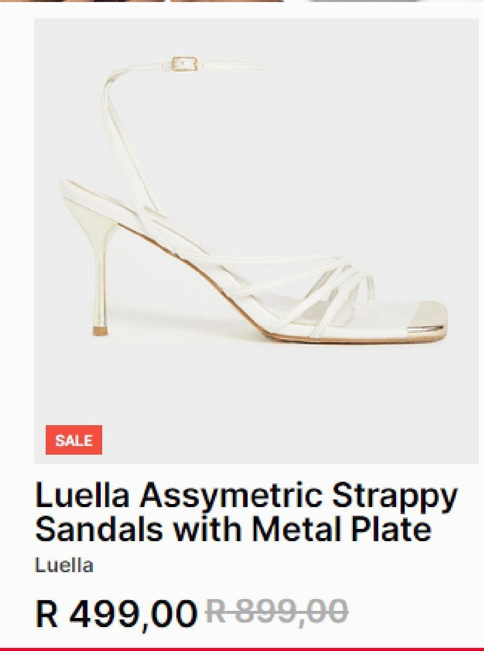 Luella assymetric strappy sandals with metal plate offer at Foschini