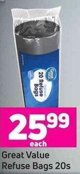 Game Great Value Refuse Bags 20s offer