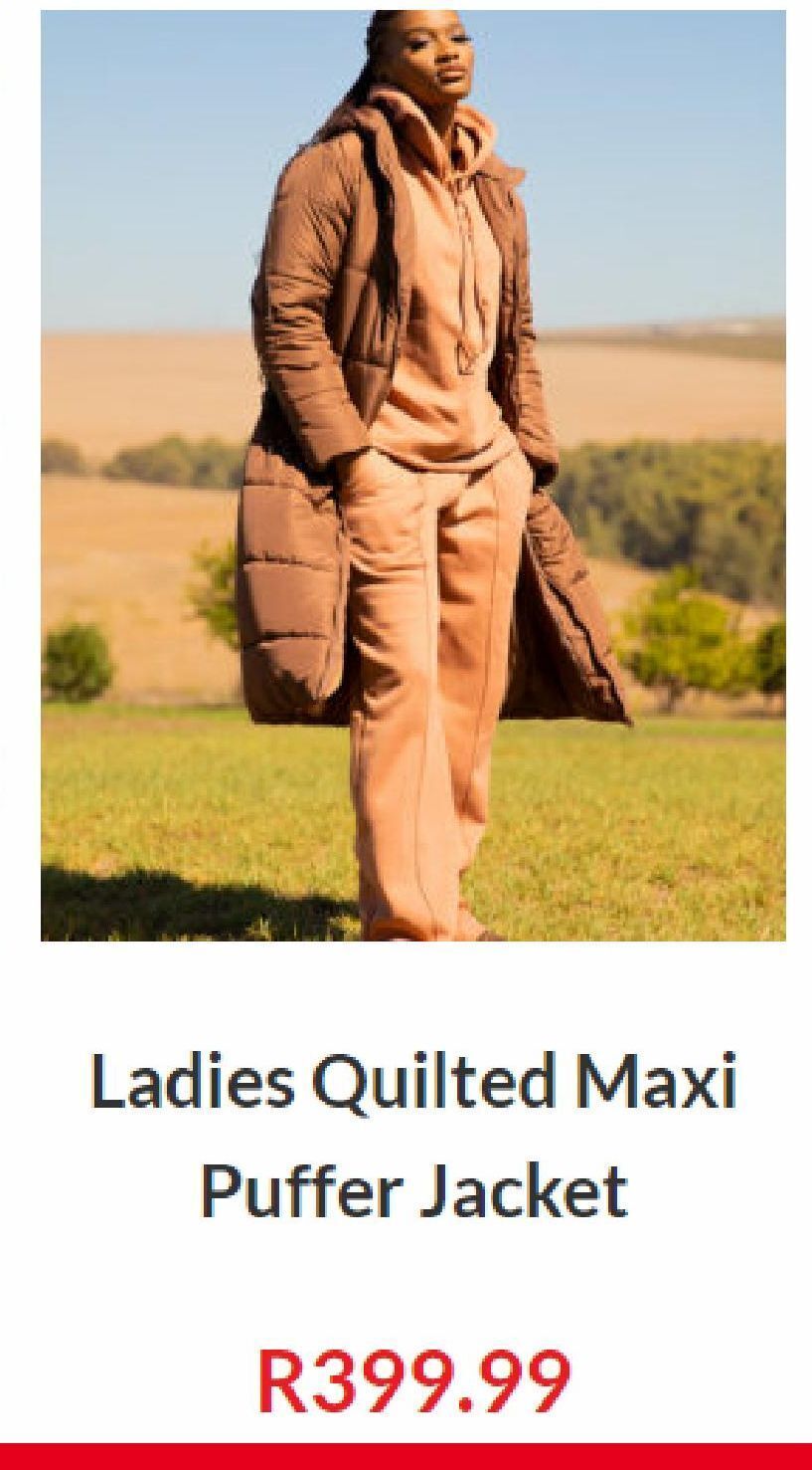 Ladies quilted maxi puffer jacket offer at Choice Clothing