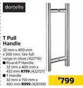 Builders Warehouse Dortello t pull handle 32mm x 400mm x 500mm offer
