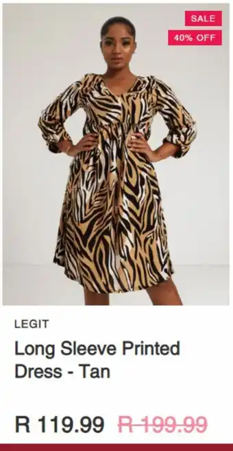 Long sleeve printed dress -tan