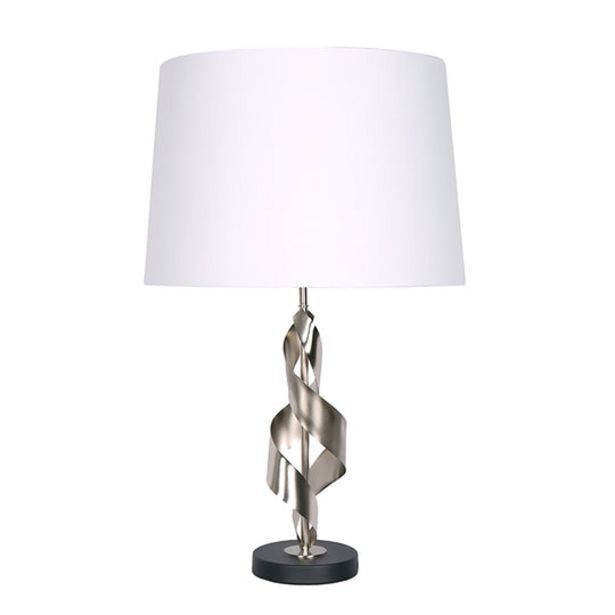 Lamp tablecurved metal basecream fabric shade offer at Decofurn