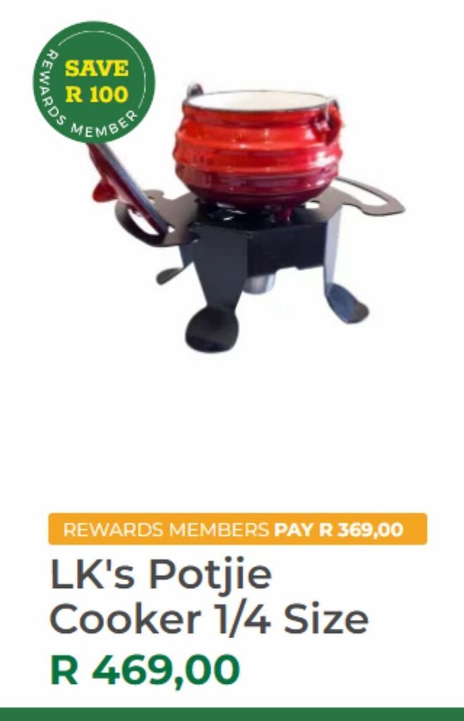 Lk's ptjie cooker 1/4 size offer at Outdoor Warehouse