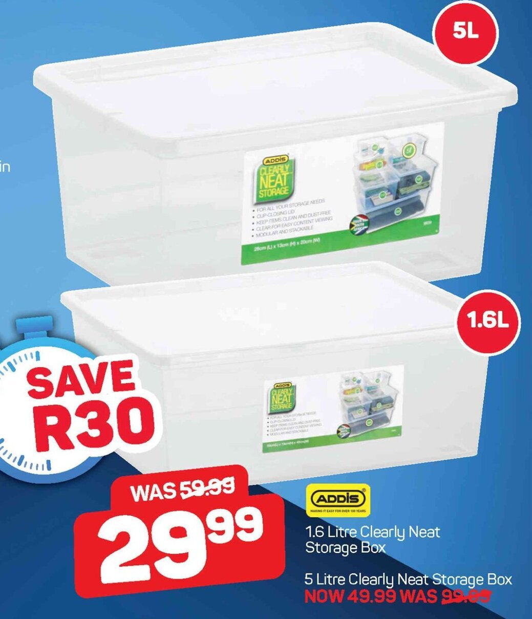 Addis 1.6 Litre Clearly Neat Storage Box offer at Pick n Pay