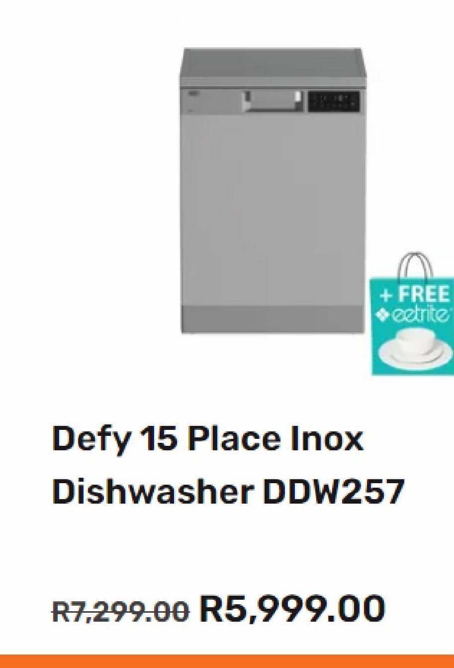 Defy 15 place inox dishwasher ddw257 offer at Tafelberg Furnishers