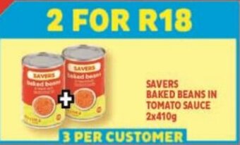 Usave SAVERS BAKED BEANS IN TOMATO SAUCE 2x410g offer