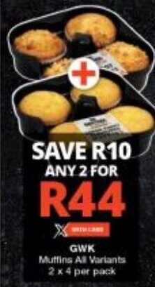 Checkers GWK Muffins All Variants 2 x 4 per pack offer