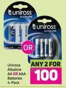 Uniross alkaline aa or aaa batteries 4 pack-for 2