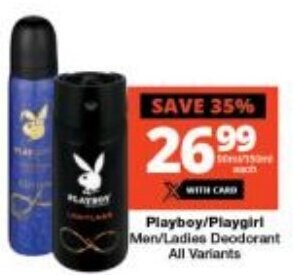 Checkers Playboy/Playgirl Men/Ladies Deodorant All Variants offer