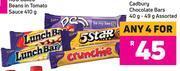 Game Cadbury chocolate bars assorted-for any 4 x 40g/49g offer