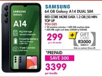 Makro SAMSUNG 64 GB Galaxy A14 DUAL SIM RED CORE MORE DATA 1.2 GB150 MIN TOP UP offer