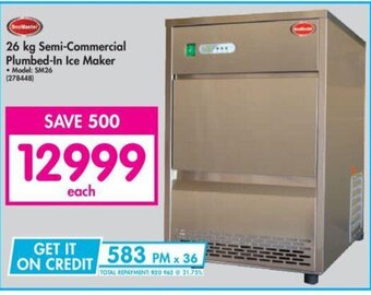 SnoMaster 26 kg Semi-Commercial Plumbed-In Ice Maker