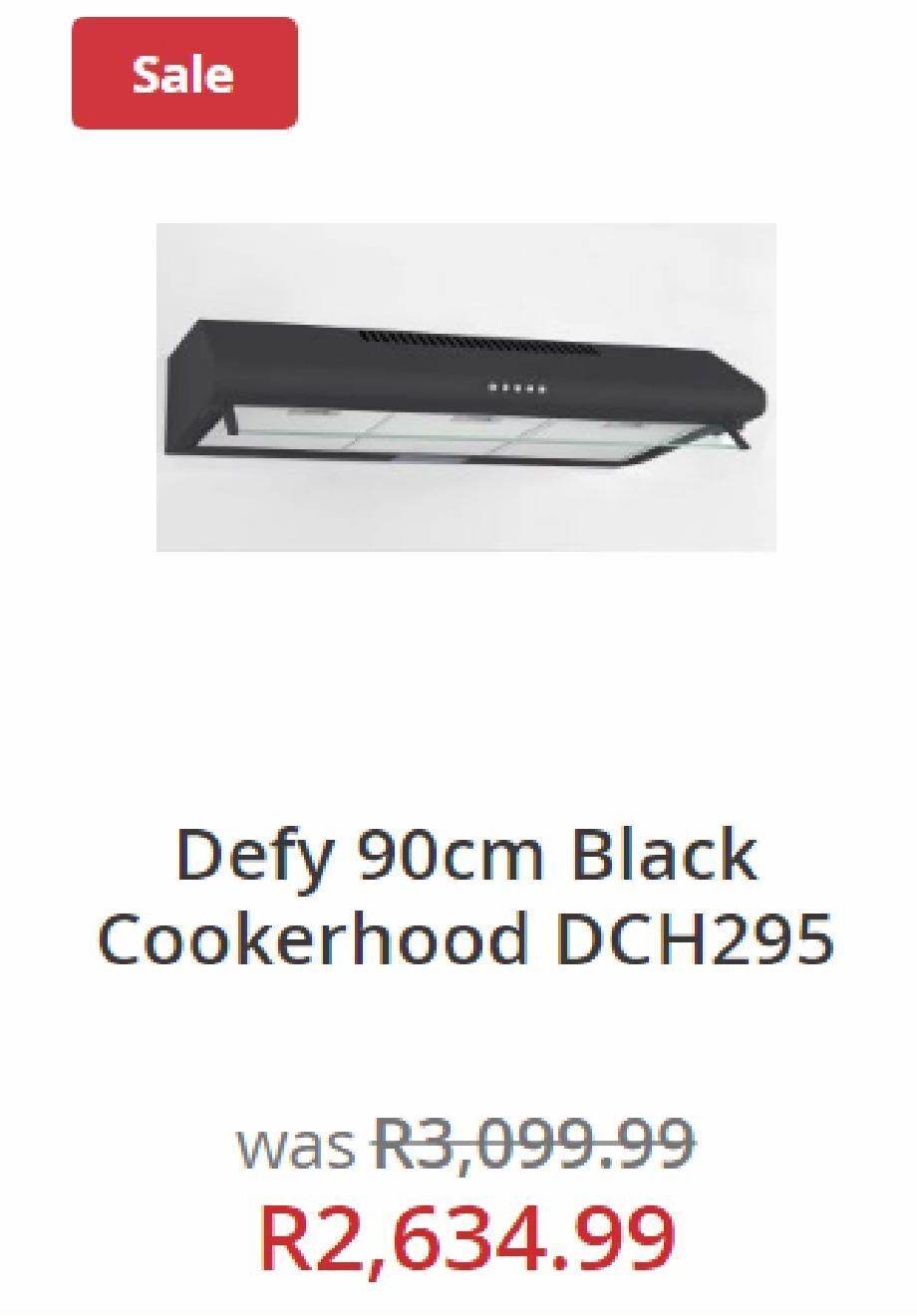 Defy 90cm black cookerhood dch295 offer at Hirsch's
