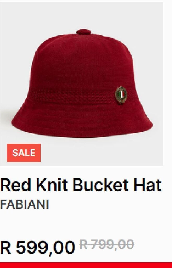 Red knit bucket hat offer at Fabiani