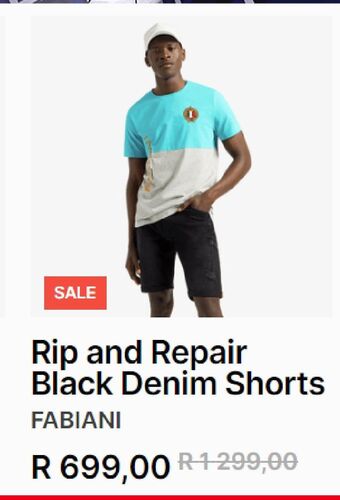 Fabiani Rip and repair black denim shorts offer