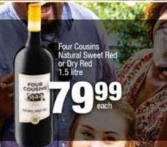 Four Cousins Natural Sweet Red or Dry Red 1,5 litre