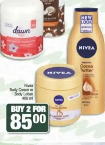 Spar Nivea Body Cream or Lotion 400ml offer