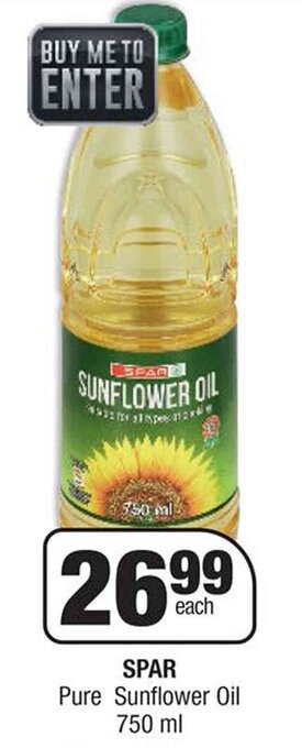 Spar SPAR Pure Sunflower Oil 750 ml offer