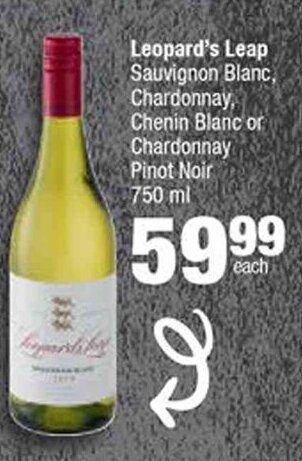 Spar Leopard's Leap Sauvignon Blanc, Chardonnay, Chenin Blanc or Chardonnay Pinot Noir 750 ml offer