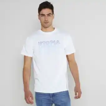 Zando Utopia chest repeat logo t-shirt white - blue/lt blue offer