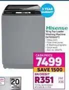 Game Hisense 16kg top loader washing machine wtx1602t offer