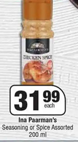 Spar Ina Paarman's Seasoning or Spice Assorted 200 ml offer