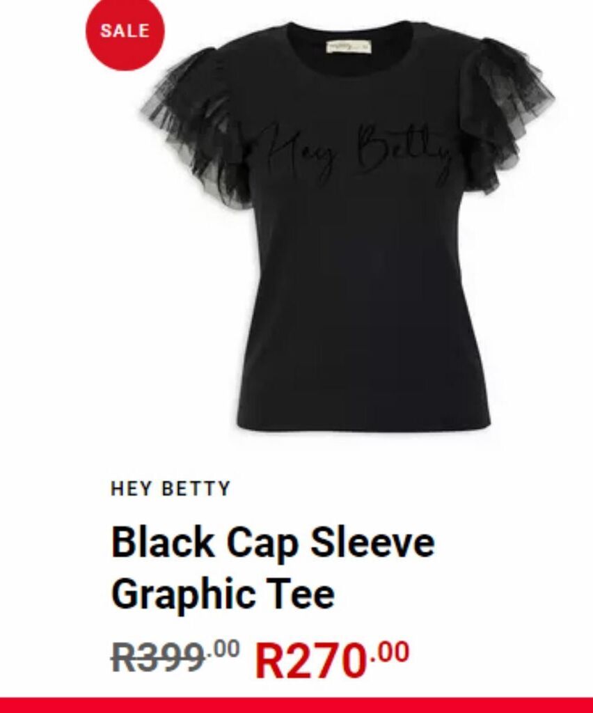 Black cap sleeve graphic tee offer at Truworths